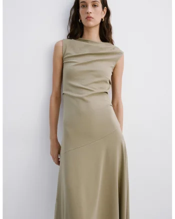 Rochie din amestec de modal cu decolteu drapat, Bej deschis