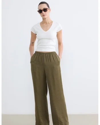 Pantaloni relaxed-fit cu banda elastica in talie, Verde masliniu/Kaki inchis