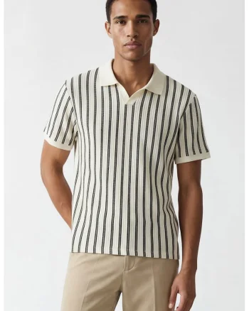 Tricou polo cu dungi, Negru/Alb murdar