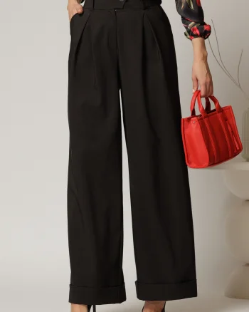 Pantaloni DY Fashion negri cu croi lejer si talie lata
