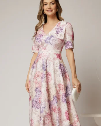 Rochie DY Fashion midi clos cu funda pe umar si print lila