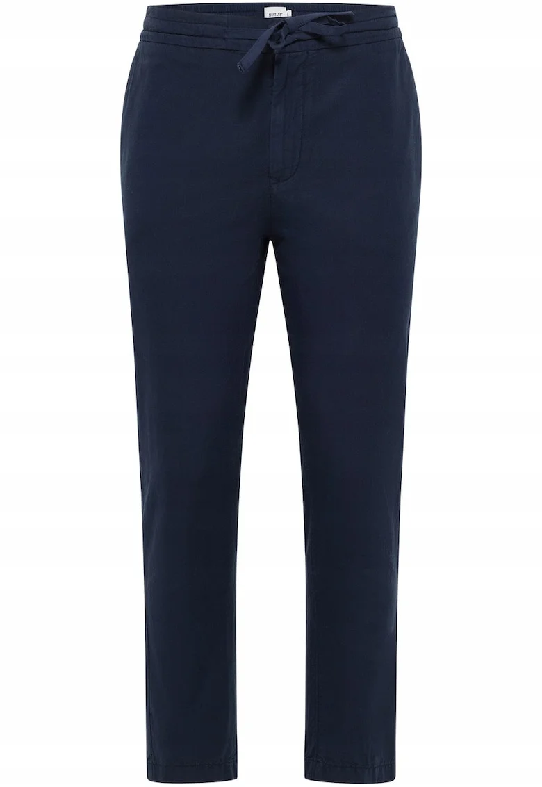 Blugi Barbati,  Milano Linen Jogger, Slim Fit, Talie Joasa, Fermoar, Lungi, 5 Buzunare, Bumbac, Albastru, Albastru
