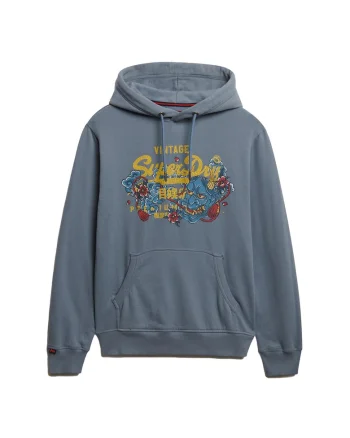 SUPERDRY, Hanorac din amestec de bumbac cu model grafic, Albastru