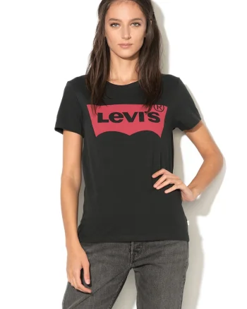 Tricou de bumbac cu logo, Negru