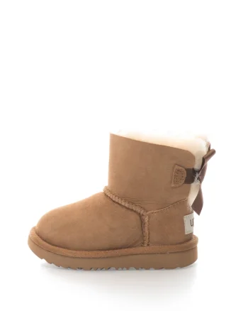 Ghete fara inchidere din piele intoarsa cu detaliu cu funda Mini Bailey, Caramel