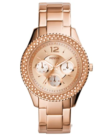Ceas cu functii multiple, decorat cu cristale Stella, Auriu rose