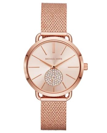 Ceas de otel inoxidabil cu bratara tip plasa PortiaMK3844, Auriu rose