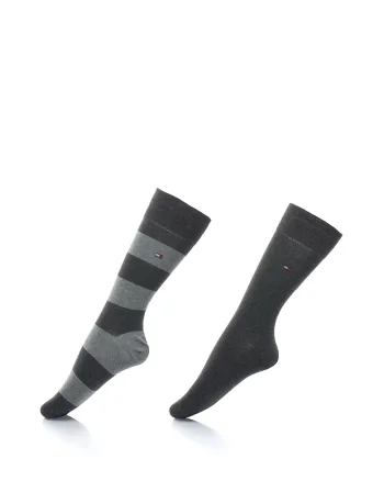 Set de sosete lungi cu model uni si dungi - 2 perechi, Gri melange