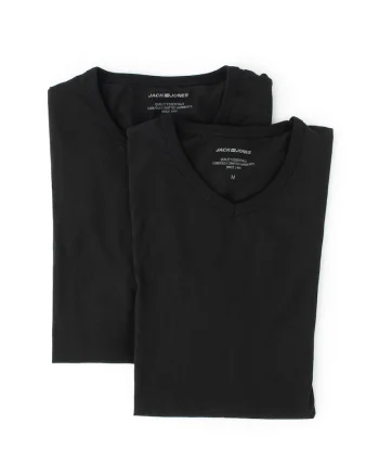 Set de tricouri cu decolteu in V Basic, 2 piese, Negru