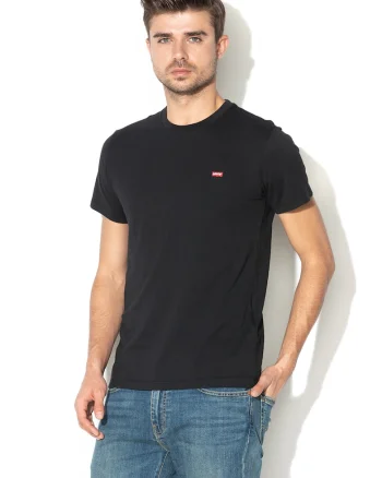 Tricou din bumbac cu logo brodat, Negru, S 56605