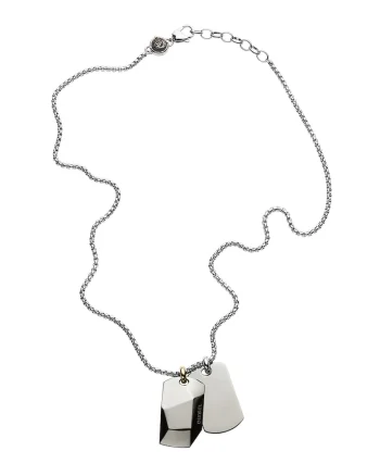 Colier de otel inoxidabil cu pandantiv Single Dog Tag, Argintiu inchis/Argintiu
