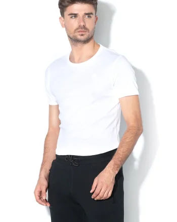 Tricou de bumbac organic cu detaliu brodat - 2 piese, Alb