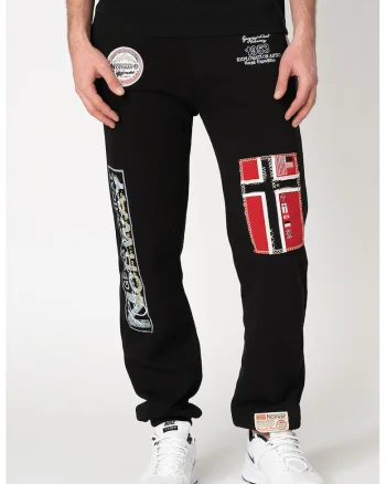 Pantaloni de trening cu aplicatii logo Myer, Rosu/Negru/Gri