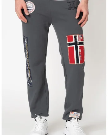 Pantaloni de trening cu aplicatii logo Myer, Gri inchis/Bleumarin