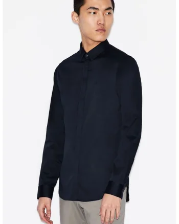 Camasa slim fit cu aspect satinat, Bleumarin