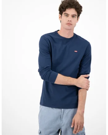 Bluza de bumbac cu logo discret, Albastru inchis/Bleumarin