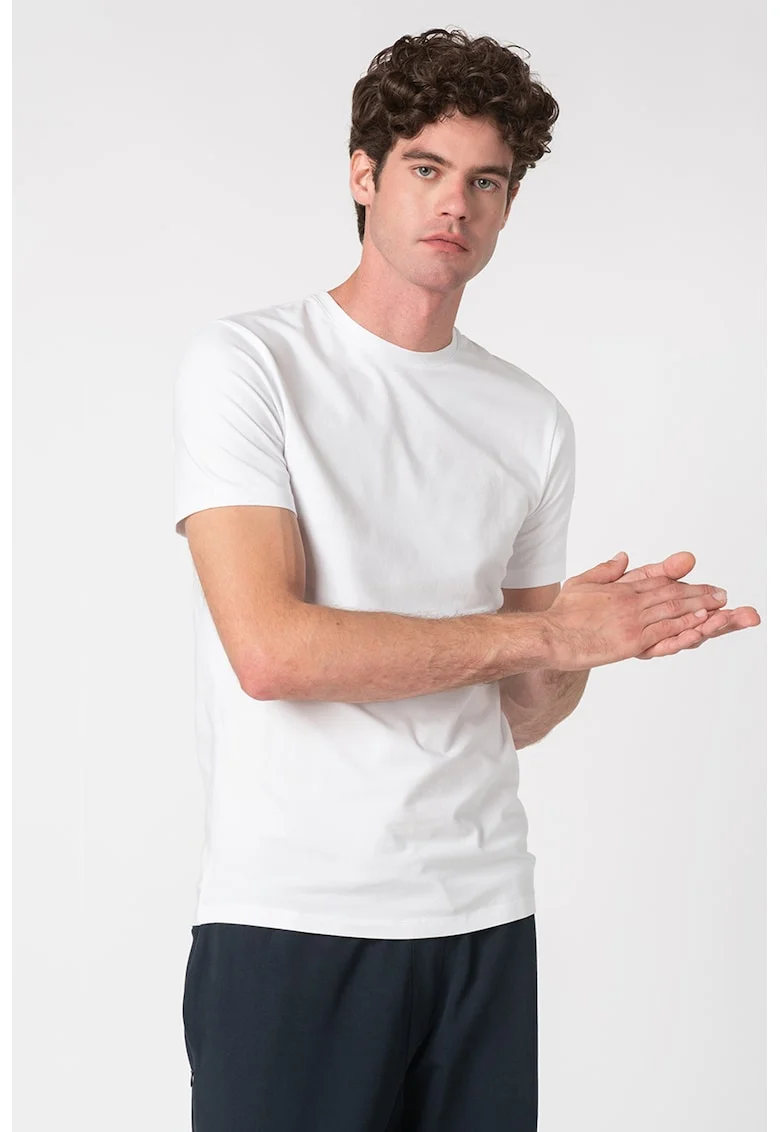 Tricou cu decolteu la baza gatului si logo discret, Alb