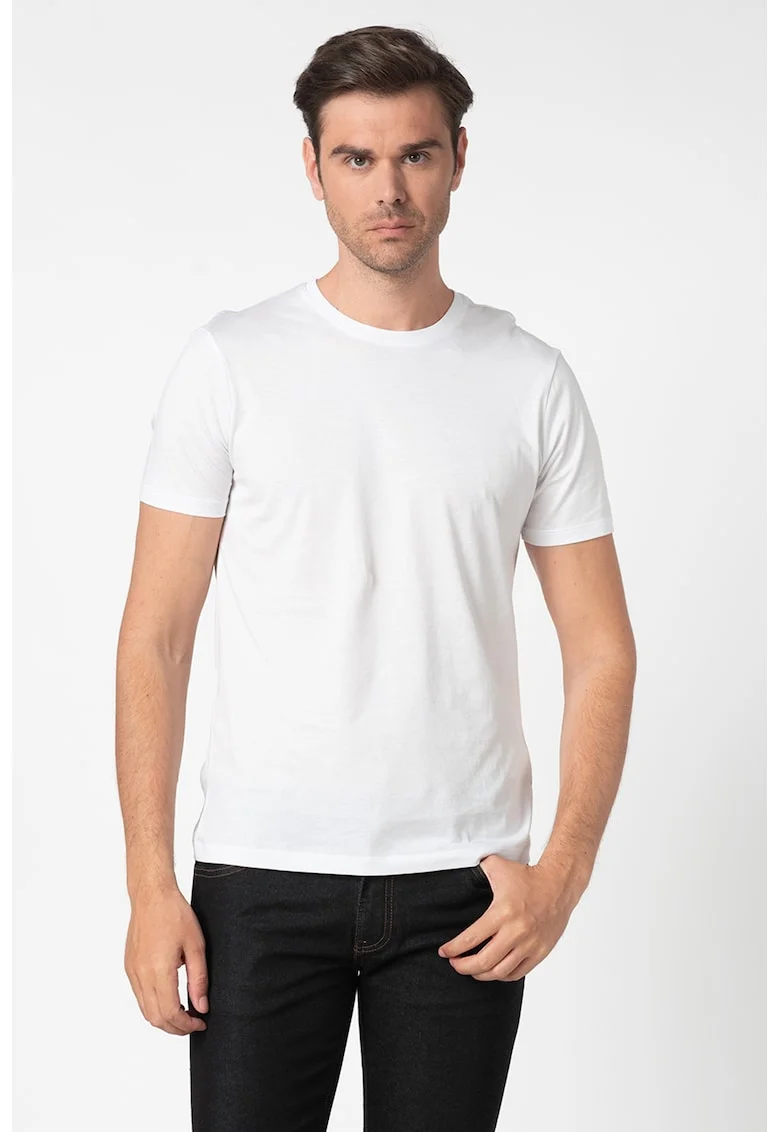 Tricou slim fit cu decolteu la baza gatului, Alb