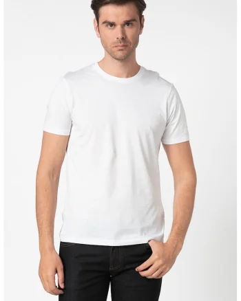 Tricou slim fit cu decolteu la baza gatului, Alb