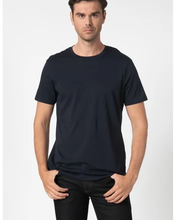Tricou slim fit cu decolteu la baza gatului, Bleumarin