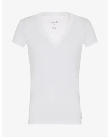 Tricou de bumbac pima, cu decolteu in V, Alb