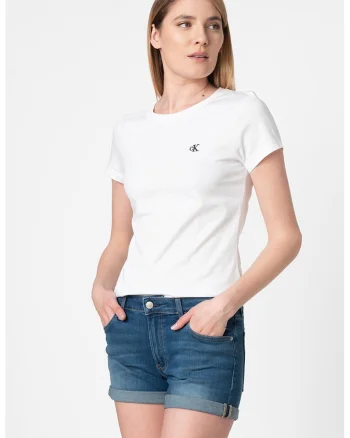 Tricou slim fit din bumbac organic J20J212883, Alb optic