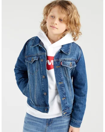 Jacheta din denim, Alb optic/Bleumarin