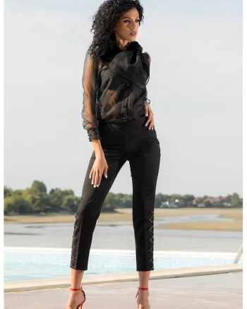 Bluza transparenta cu mansete cu margele