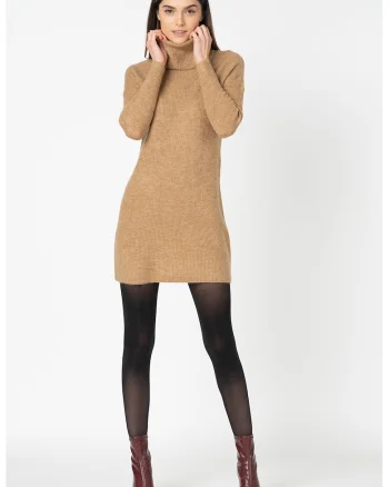 Rochie-pulover cu guler inalt Jana, Maro camel