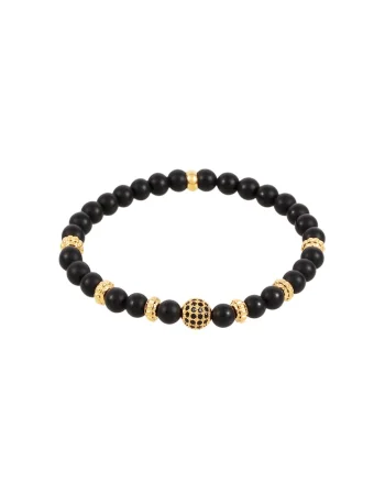 Bratara elastica cu pietre de onix, Negru/Auriu