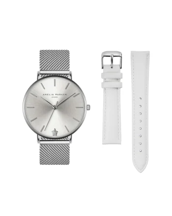 Ceas quartz cu o curea intersanjabila, Argintiu/Alb