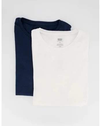 Set de tricouri slim fit de bumbac - 2 piese, Alb/Bleumarin
