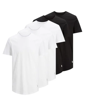Set de tricouri din bumbac organic - 5 piese, Alb/Negru