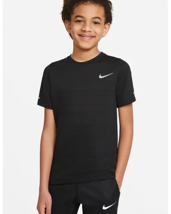 Tricou cu logo reflectorizant si imprimeu pentru fitness Miler Dri-Fit, Negru