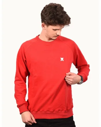 Bluza de trening cu maneci raglan, logo si model unisex, Rosu