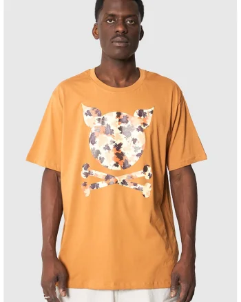 Tricou unisex de bumbac cu imprimeu logo, Negru/Maro scortisoara/Grej