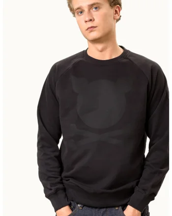 Bluza sport unisex cu maneci raglan si imprimeu logo, Negru