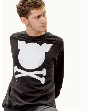Bluza sport unisex cu maneci raglan si imprimeu logo, Alb/Negru