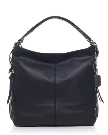 Geanta hobo de piele Ingrid, Negru