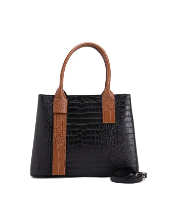 Geanta shopper din piele cu aspect de piele de reptila Monviso, Negru/Maro