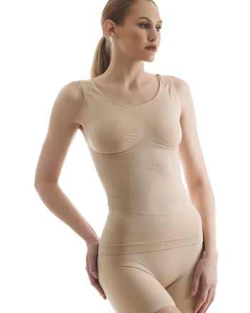 Top modelator cu decolteu rotund Slim Me, Bej