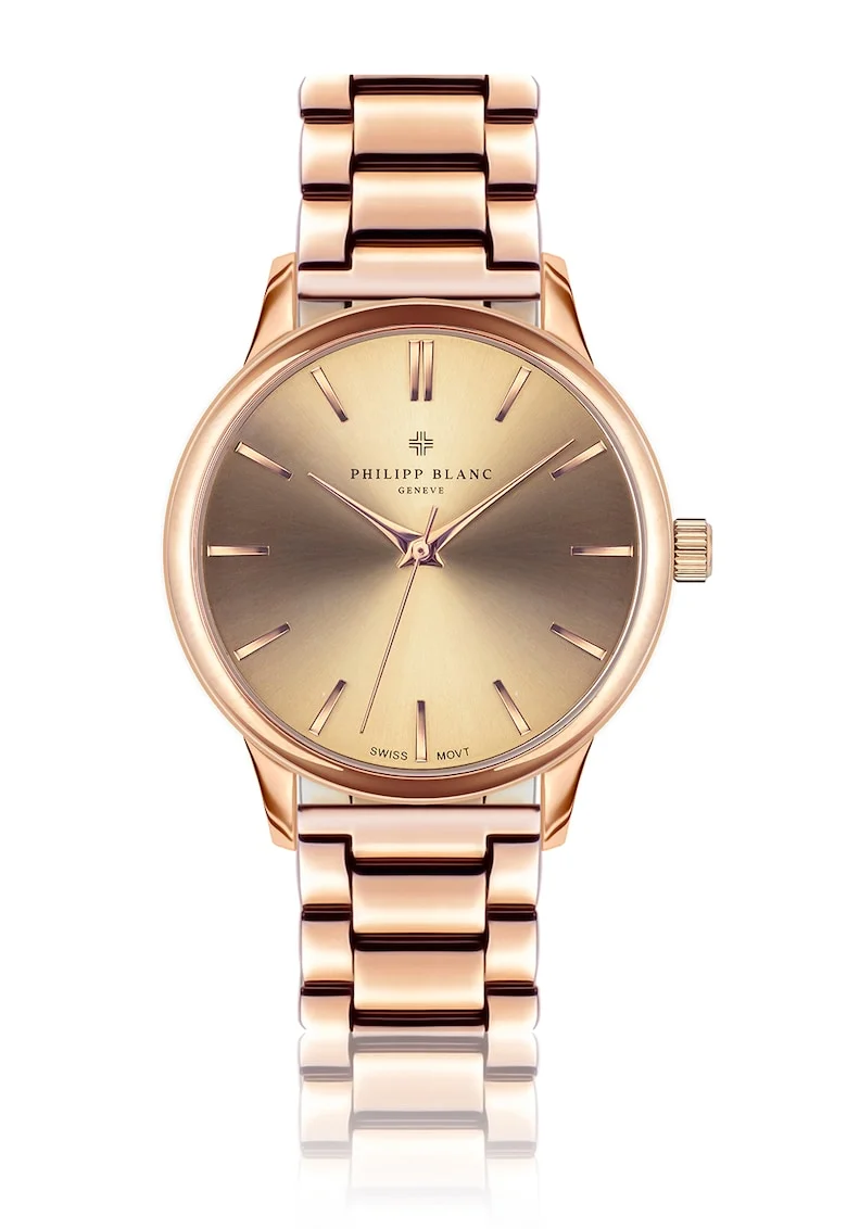 Ceas unisex cu cadran cu logo, realizat in Elvetia, Auriu rose