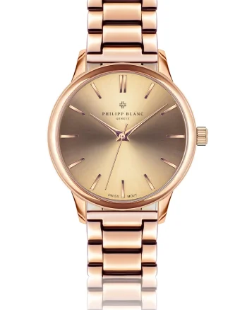 Ceas unisex cu cadran cu logo, realizat in Elvetia, Auriu rose
