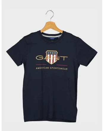 Tricou de bumbac organic cu imprimeu logo Archive, Bleumarin