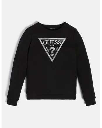 Bluza de trening cu decolteu la baza gatului si imprimeu logo, Negru