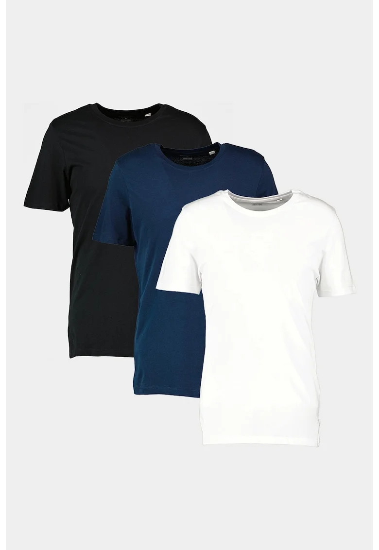 Set de tricouri din bumbac organic cu decolteu la baz gatului - 3 piese, Alb/Negru/Bleumarin