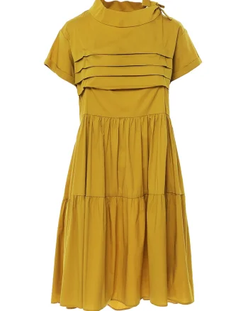 Rochie evazata cu pliuri, Galben mustar