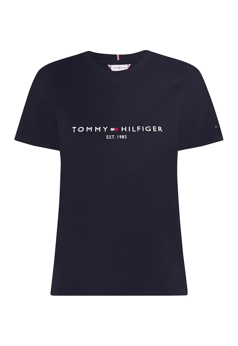 Tricou de bumbac organic cu logo brodat Heritage, Rosu/Alb/Bleumarin