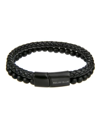 Bratara de piele cu siraguri multiple, Alb/Negru