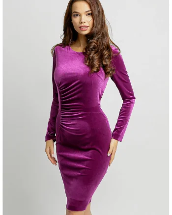 Rochie catifeltata cu drapaj lateral, Roz fandango